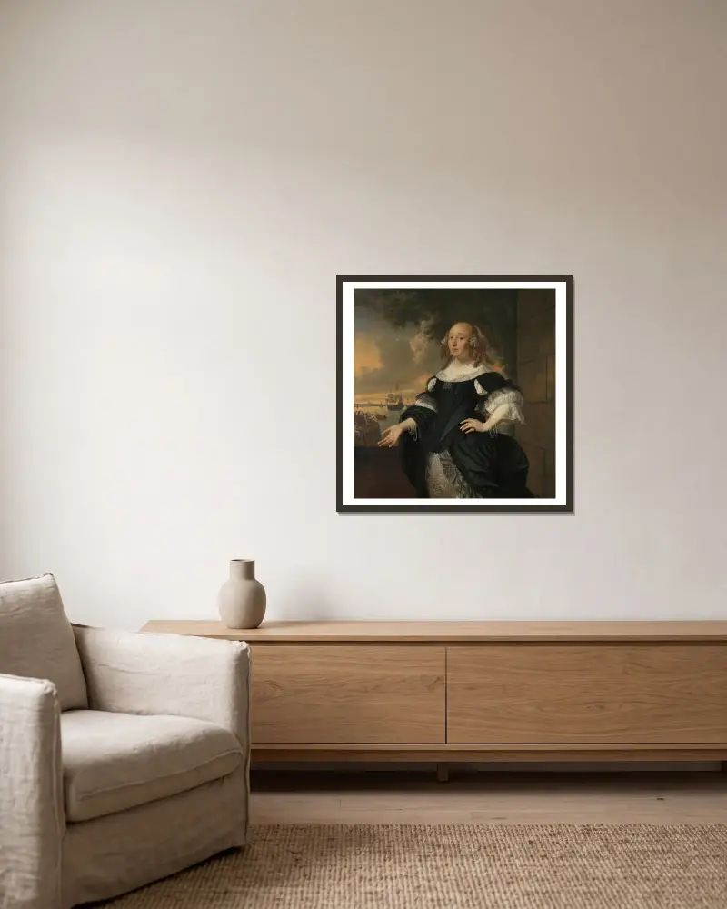 Geertruida den Dubbelde (1647–1684), Ehefrau von Aert van Nes von Bartholomeus van der Helst gerahmt an einer Wand