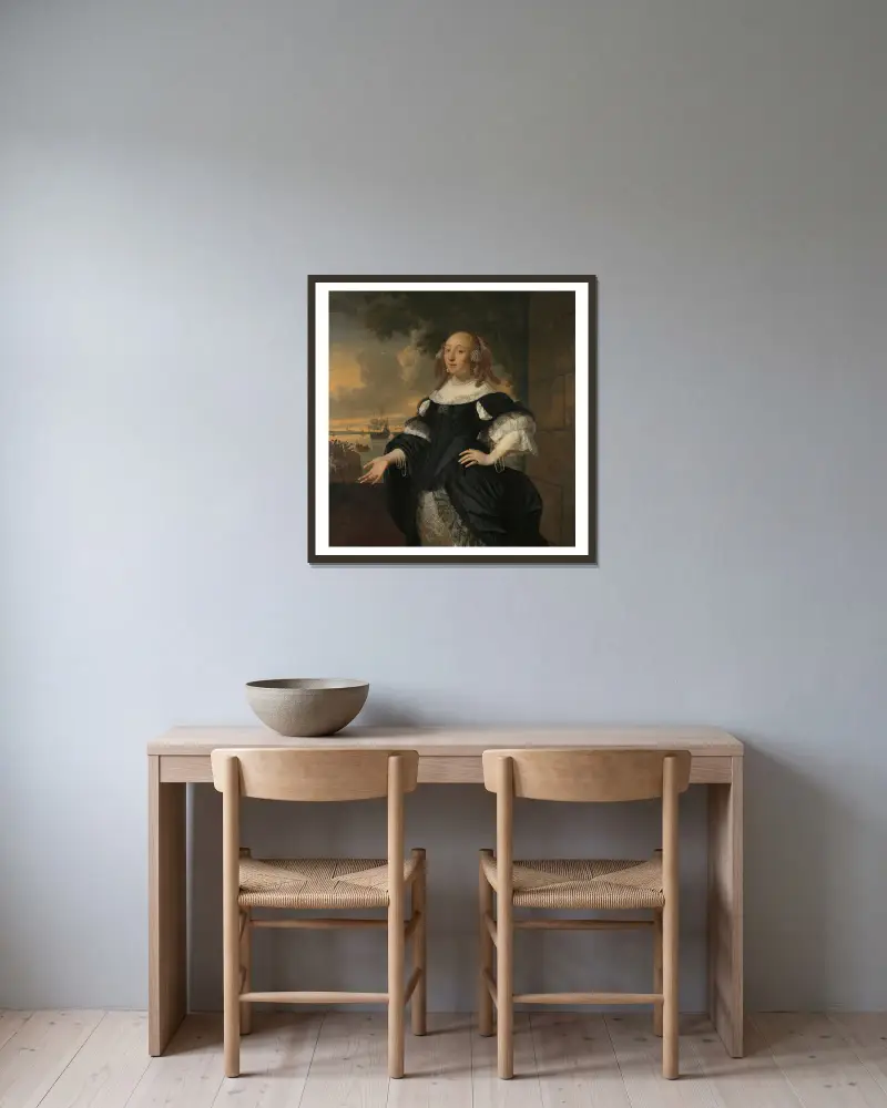 Geertruida den Dubbelde (1647–1684), Ehefrau von Aert van Nes von Bartholomeus van der Helst gerahmt an einer Wand