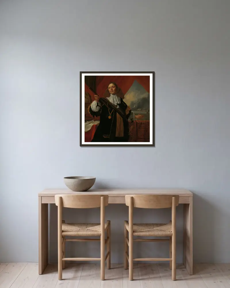 Johan de Liefde (ca. 1619-73), Vice-Admiral av Bartholomeus van der Helst inramad på en vägg