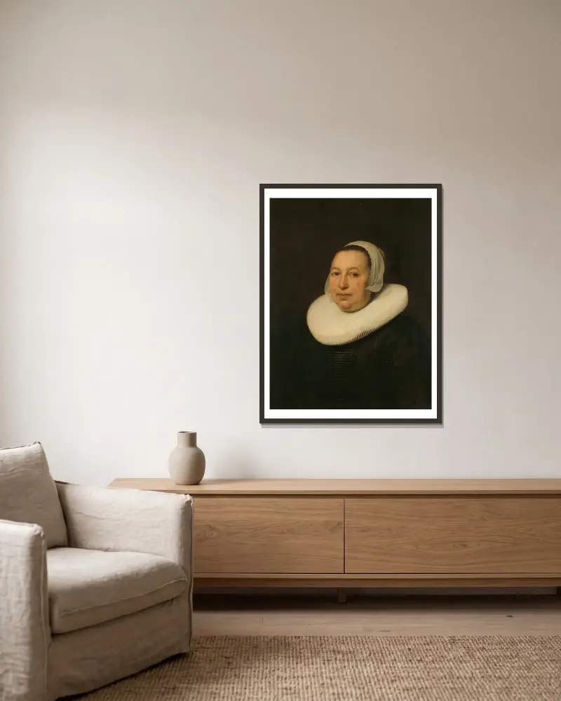 Maria Pietersdr de Leest (d. 1652), hustru till Samuel van Lansbergen av Bartholomeus van der Helst inramad på en vägg