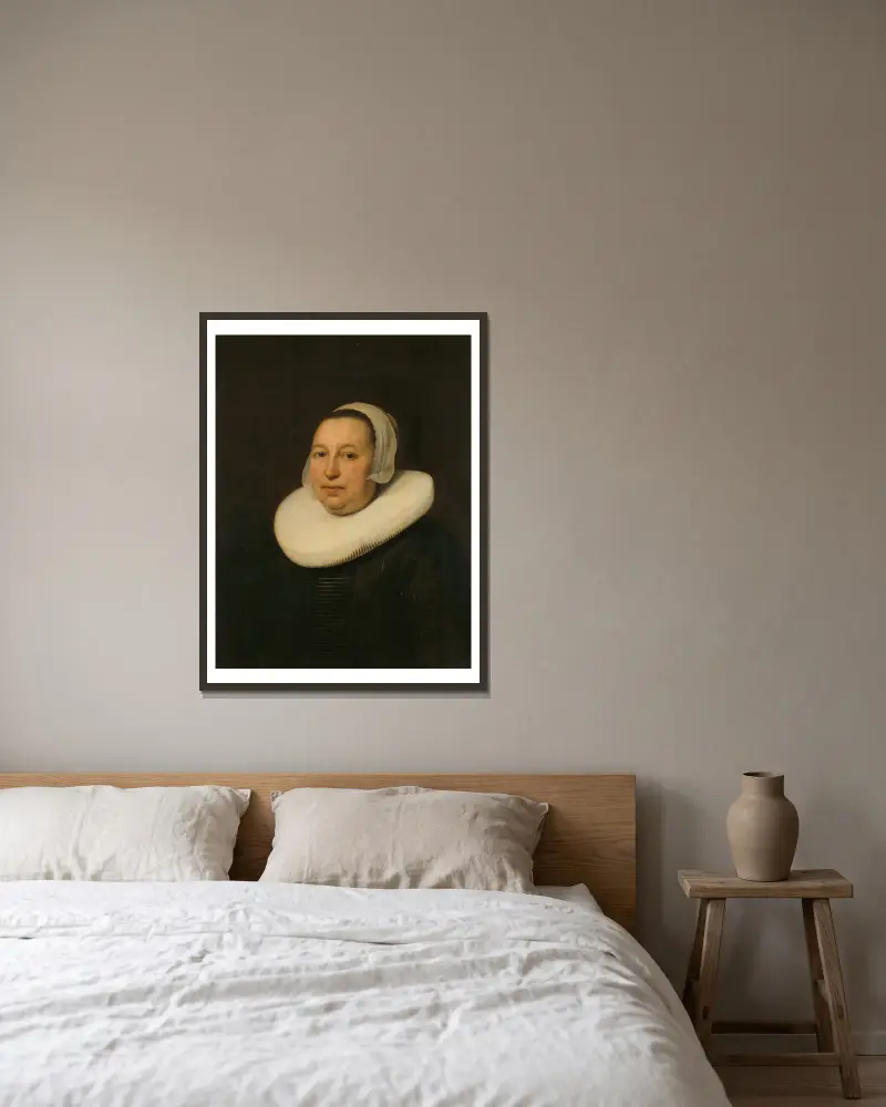 Maria Pietersdr de Leest (d. 1652), hustru till Samuel van Lansbergen av Bartholomeus van der Helst inramad på en vägg