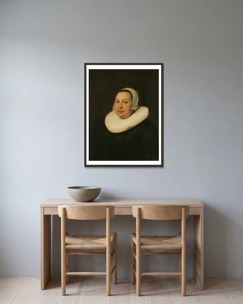 Maria Pietersdr de Leest (d. 1652), hustru till Samuel van Lansbergen av Bartholomeus van der Helst inramad på en vägg