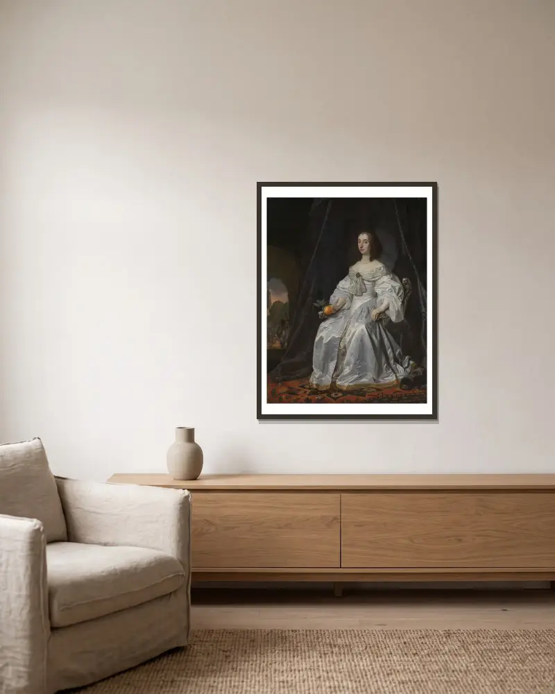 Maria Stuart, prinsessa av Oranien, som änka efter Vilhelm II av Bartholomeus van der Helst inramad på en vägg
