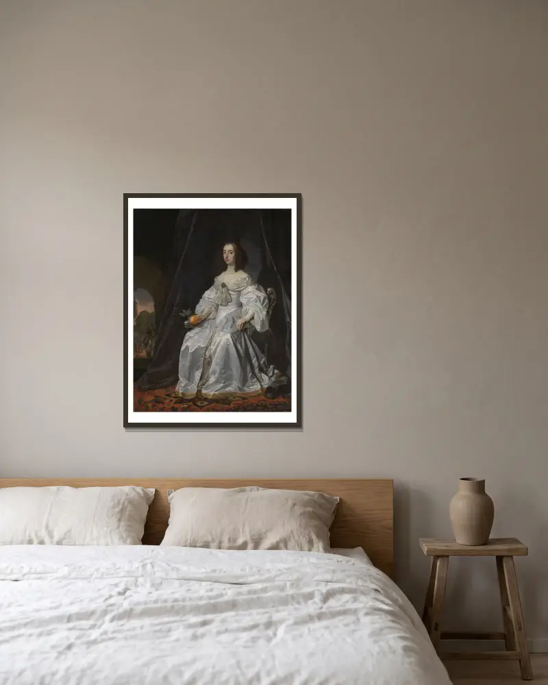 Maria Stuart, prinsessa av Oranien, som änka efter Vilhelm II av Bartholomeus van der Helst inramad på en vägg