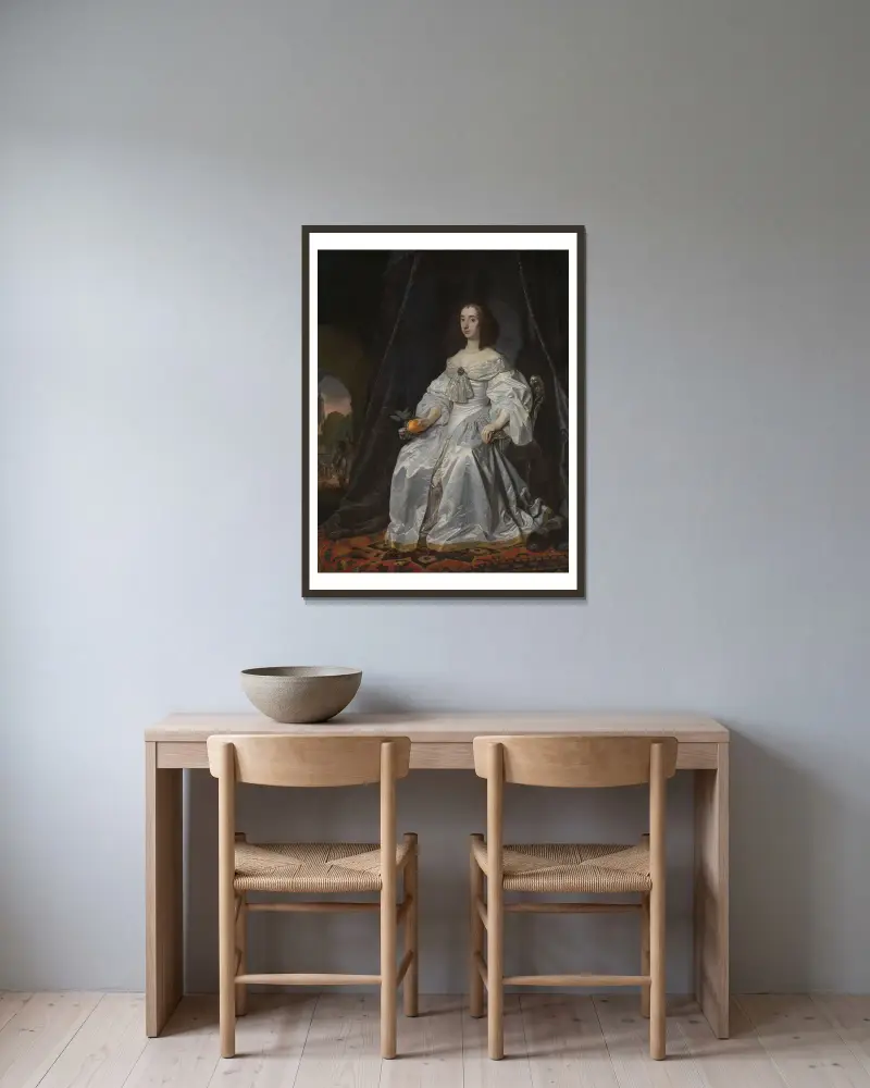 Maria Stuart, prinsessa av Oranien, som änka efter Vilhelm II av Bartholomeus van der Helst inramad på en vägg