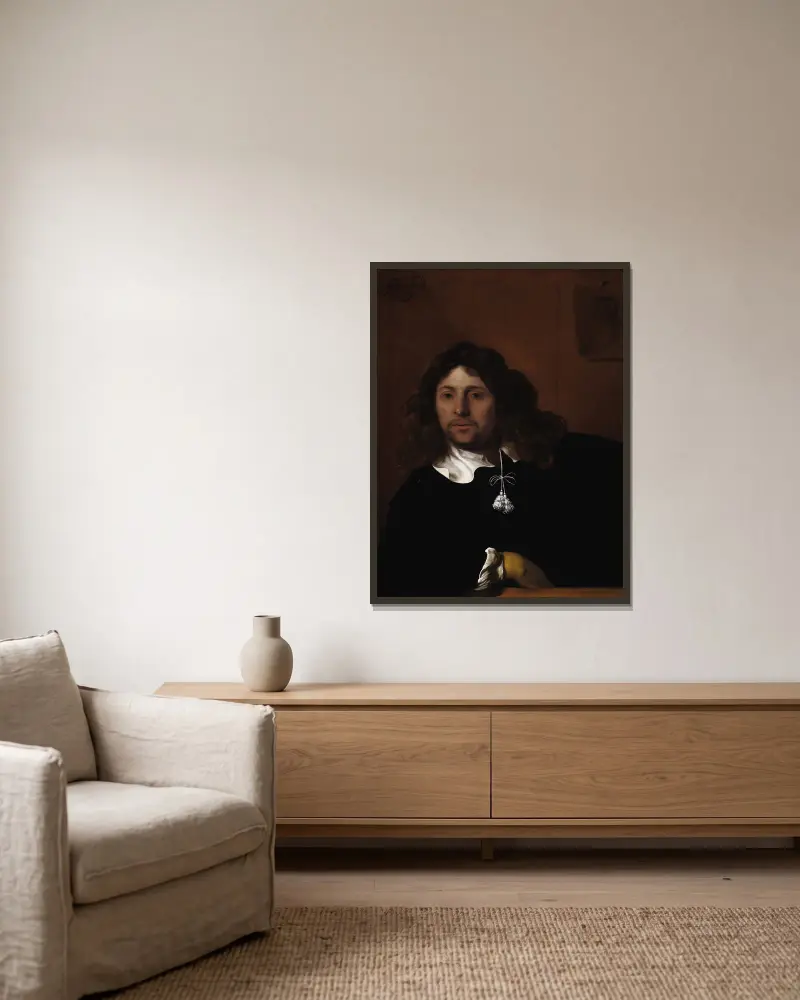 Porträtt av en herre av Bartholomeus van der Helst inramad på en vägg