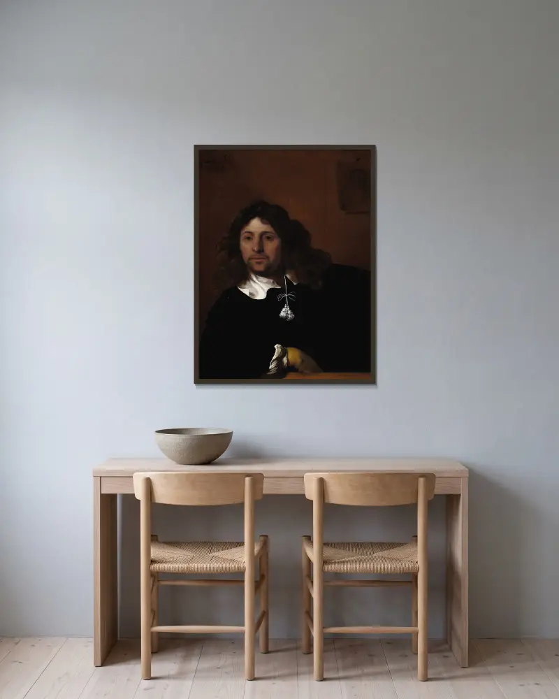 Porträtt av en herre av Bartholomeus van der Helst inramad på en vägg