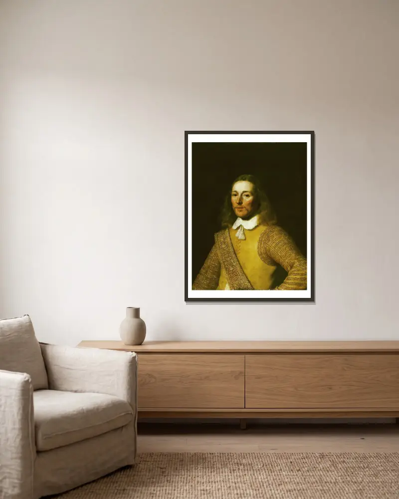 Porträtt av en officer av Bartholomeus van der Helst inramad på en vägg