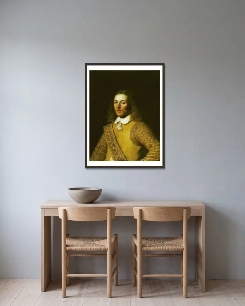Porträtt av en officer av Bartholomeus van der Helst inramad på en vägg