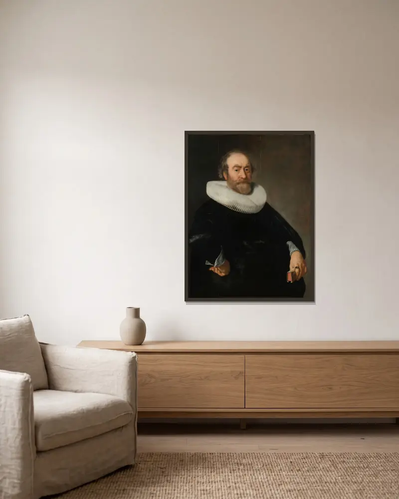 Porträtt av Andries Bicker av Bartholomeus van der Helst inramad på en vägg