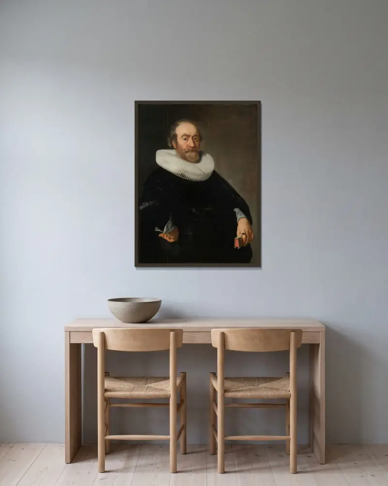 Porträtt av Andries Bicker av Bartholomeus van der Helst inramad på en vägg