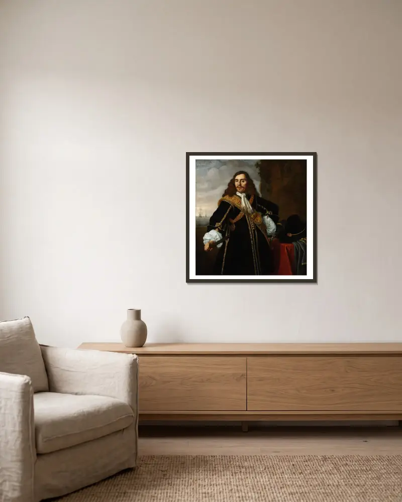 Porträt von Kapitän Gideon de Wildt von Bartholomeus van der Helst gerahmt an einer Wand