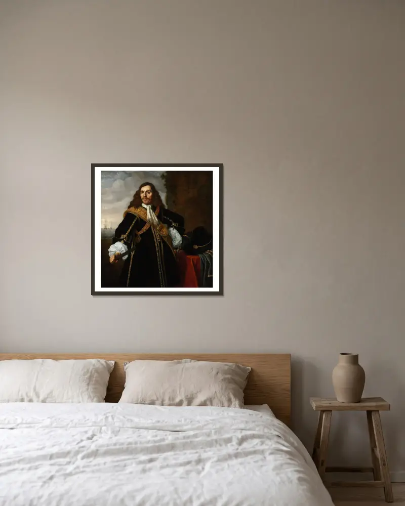 Porträt von Kapitän Gideon de Wildt von Bartholomeus van der Helst gerahmt an einer Wand