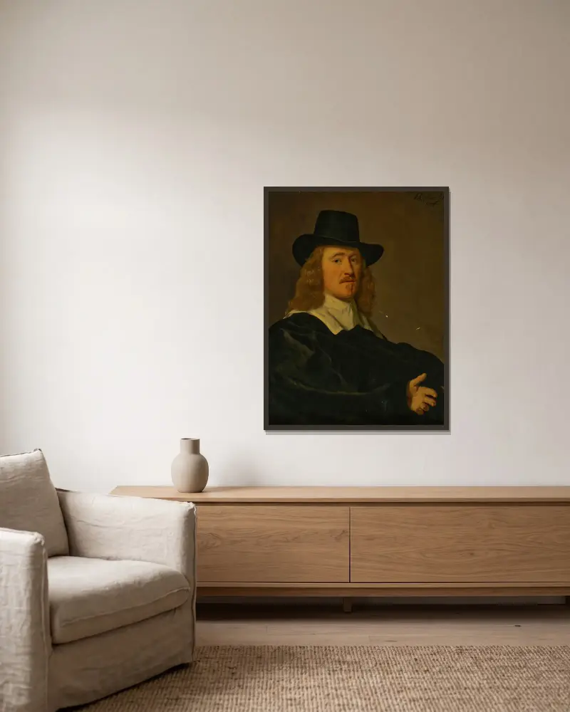 Porträtt av David Rijckaert (1614–1680) av Bartholomeus van der Helst inramad på en vägg