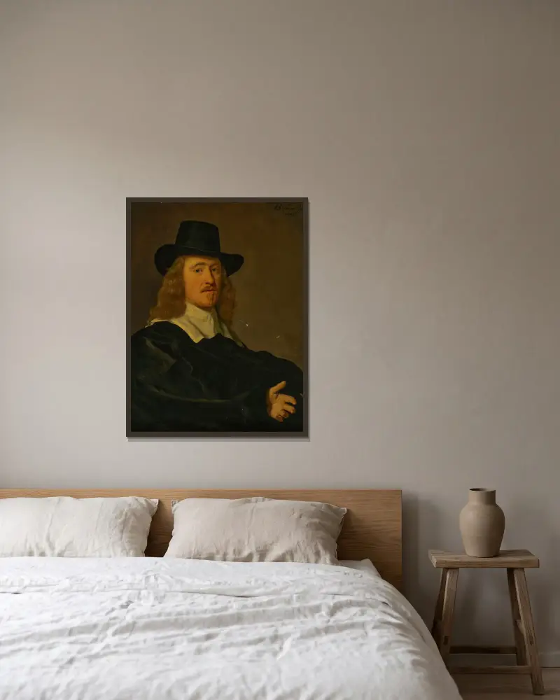 Porträtt av David Rijckaert (1614–1680) av Bartholomeus van der Helst inramad på en vägg