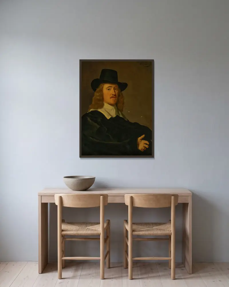 Porträtt av David Rijckaert (1614–1680) av Bartholomeus van der Helst inramad på en vägg