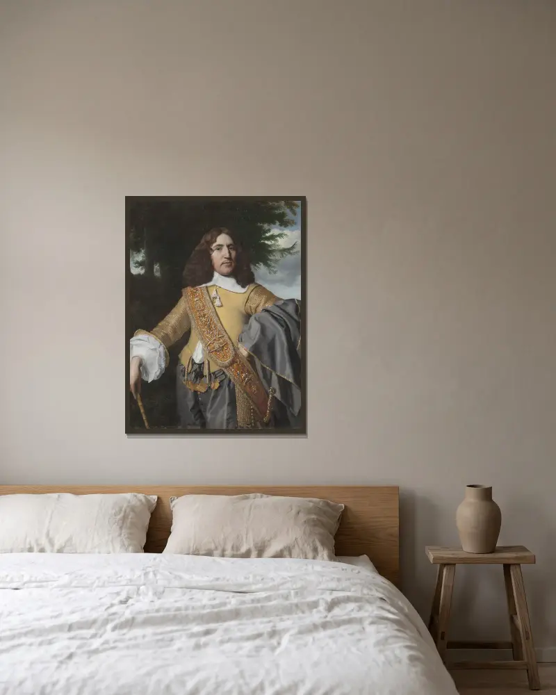 Porträtt av Louis De Geer den yngre 1622–1695 av Bartholomeus van der Helst inramad på en vägg