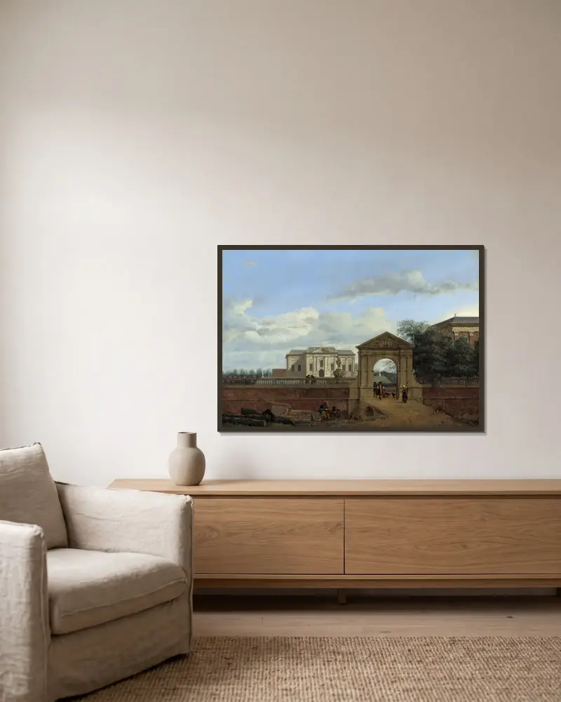 An Architectural Fantasy av Jan van der Heyden inramad på en vägg