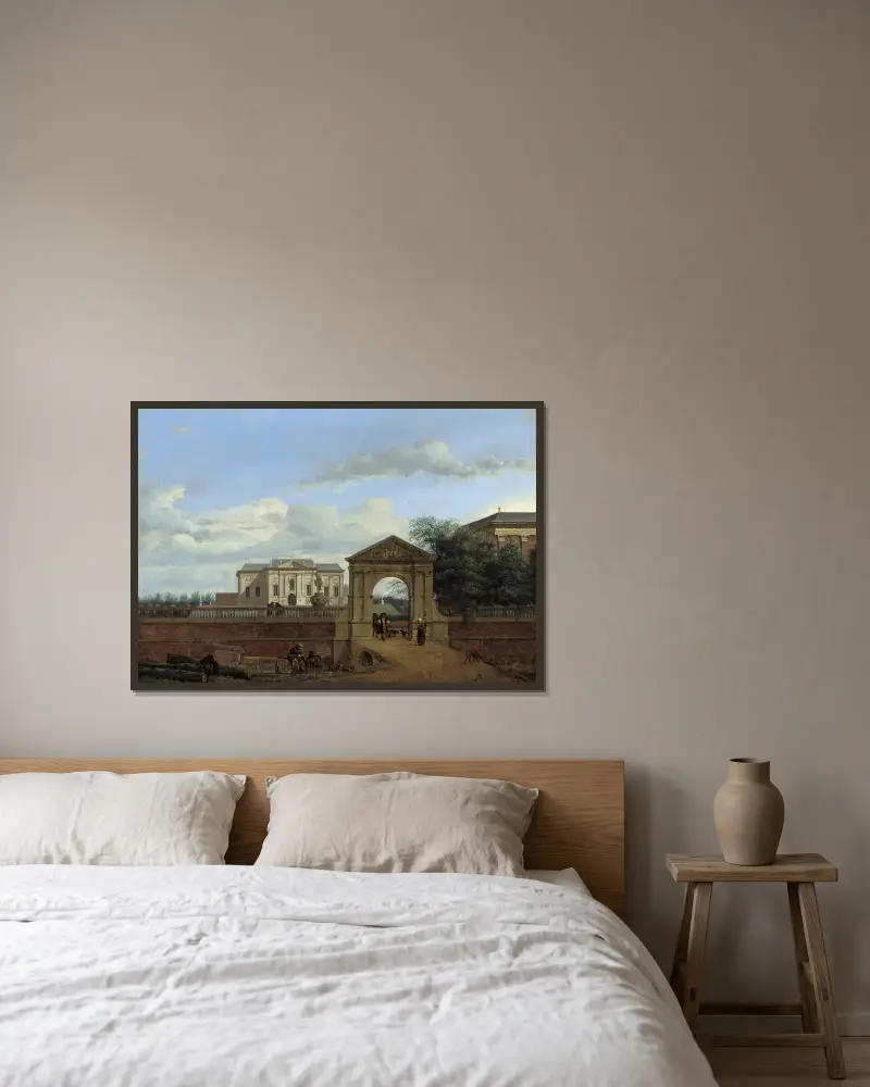 An Architectural Fantasy av Jan van der Heyden inramad på en vägg