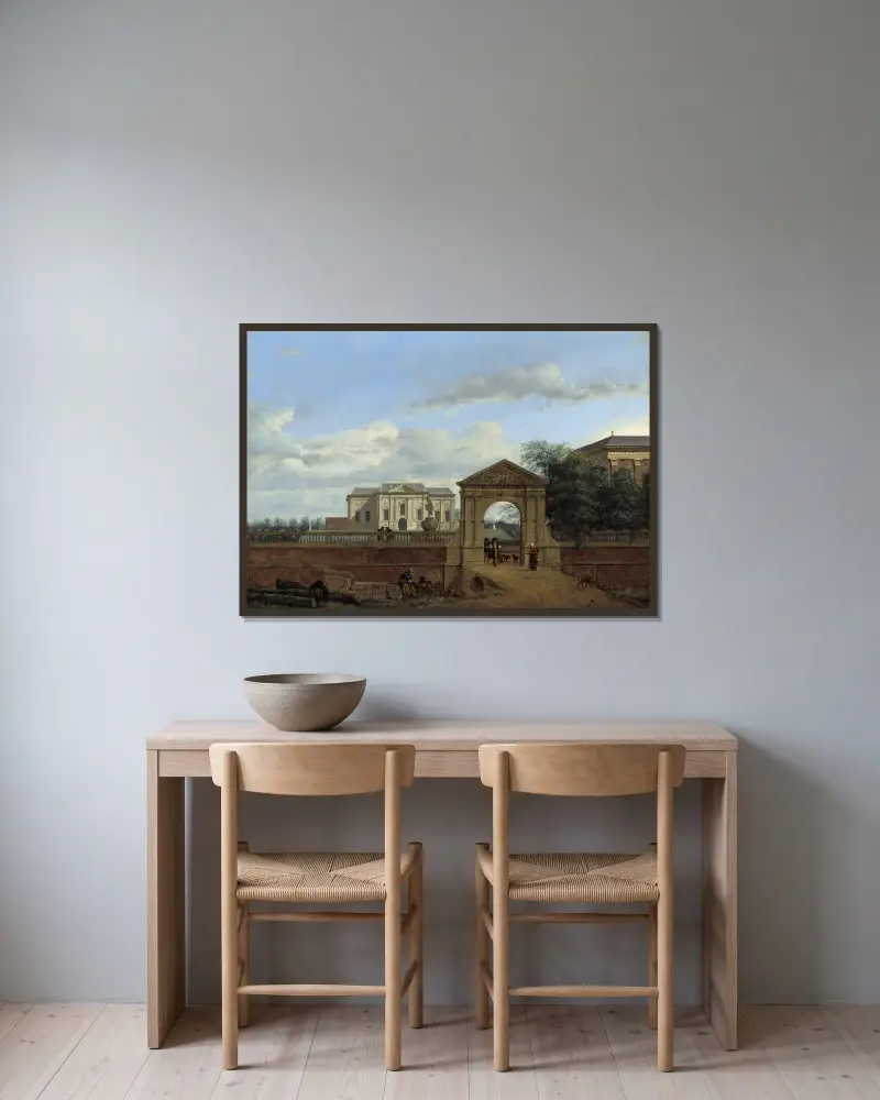 An Architectural Fantasy av Jan van der Heyden inramad på en vägg
