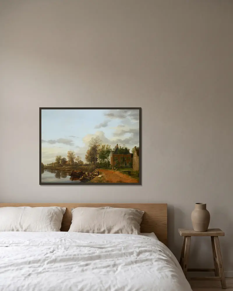 Lanthus vid Vliet nära Delft av Jan van der Heyden inramad på en vägg