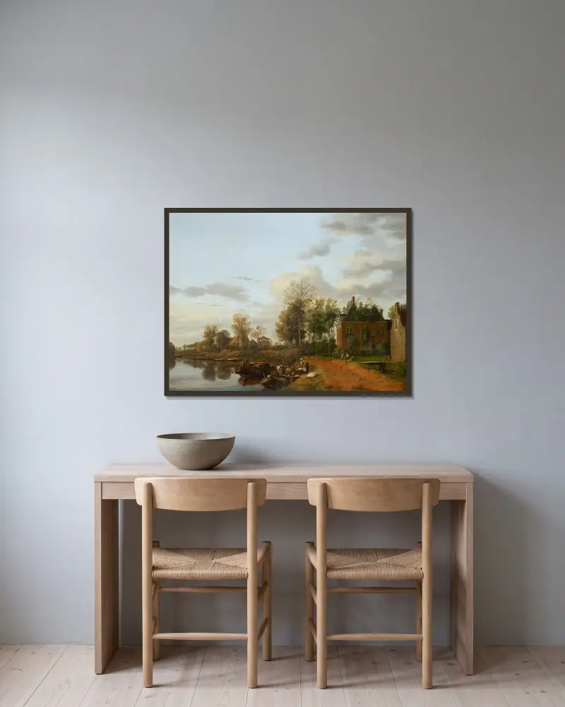 Lanthus vid Vliet nära Delft av Jan van der Heyden inramad på en vägg