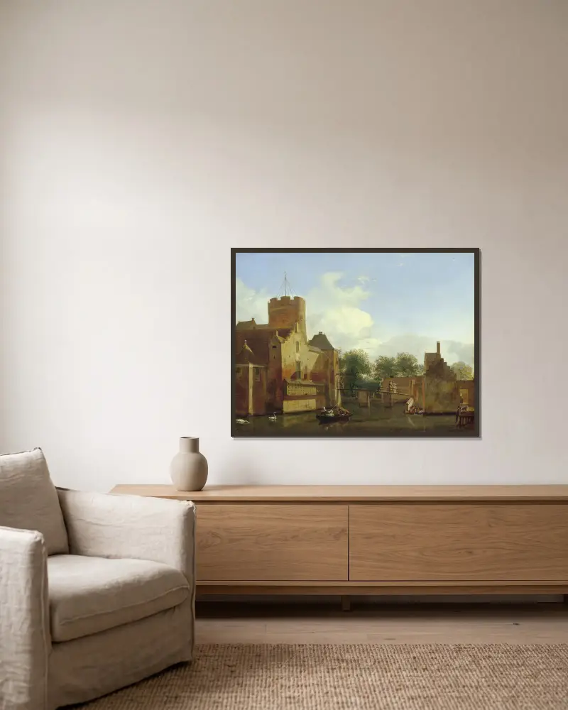 Loenerslot Castle in Holland av Jan van der Heyden inramad på en vägg