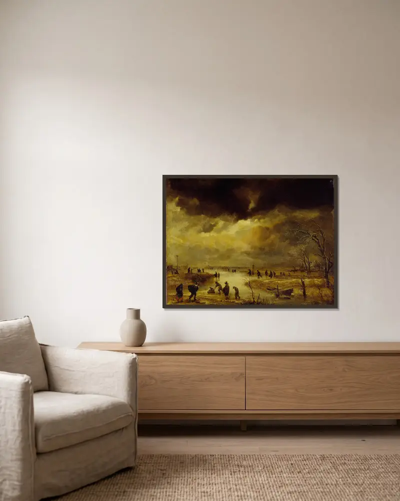Eine Winterszene von Aert van der Neer gerahmt an einer Wand