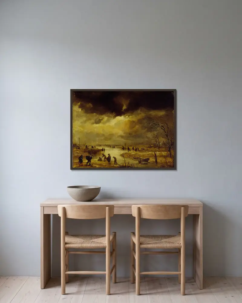 Eine Winterszene von Aert van der Neer gerahmt an einer Wand