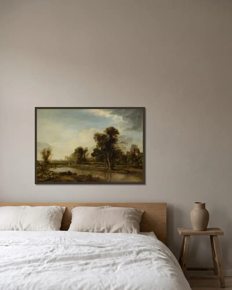 Dorfteich von Aert van der Neer gerahmt an einer Wand