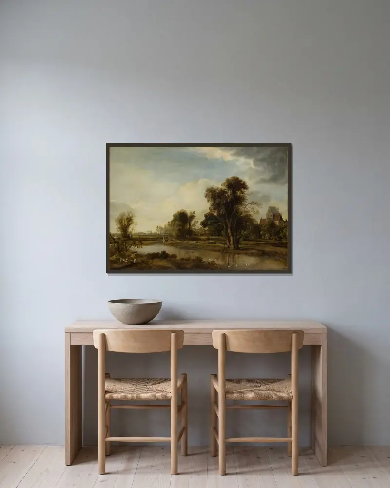 Dorfteich von Aert van der Neer gerahmt an einer Wand
