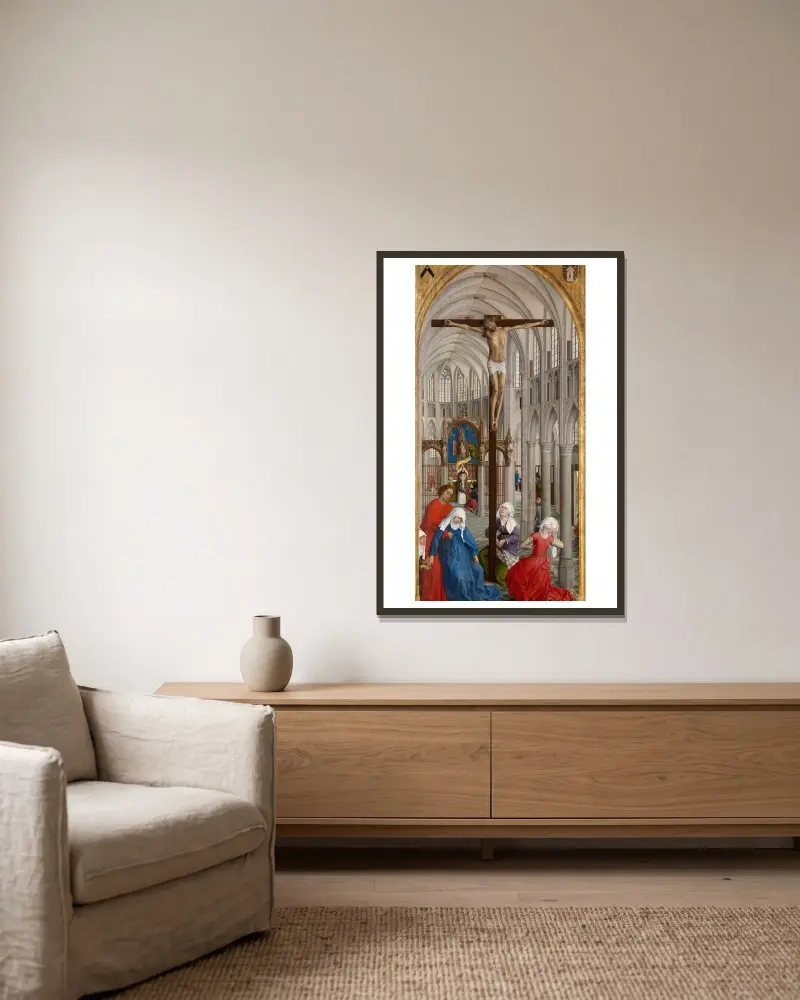Kristus na kříži a eucharistie, Rogier van der Weyden v rámu na stěně