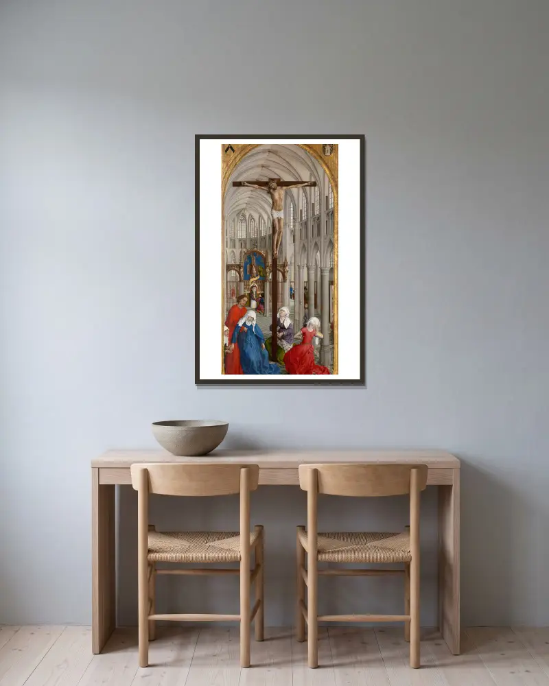 Kristus na kříži a eucharistie, Rogier van der Weyden v rámu na stěně