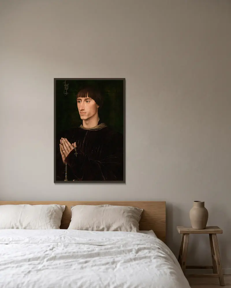 Philippe de Croy av Rogier van der Weyden inramad på en vägg