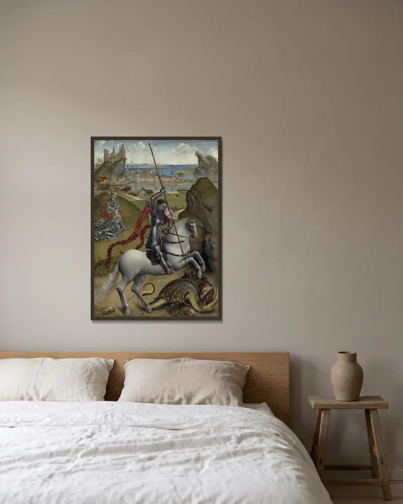 Saint George and the Dragon av Rogier van der Weyden inramad på en vägg