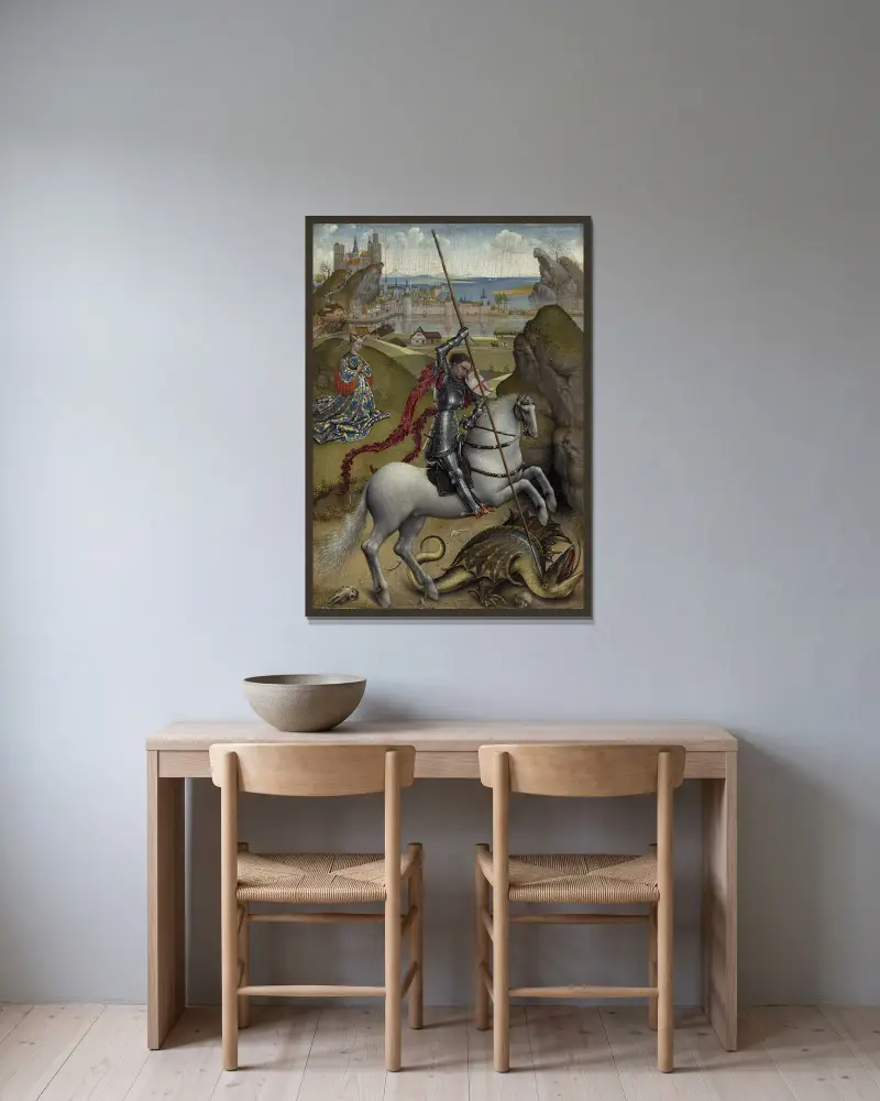 Saint George and the Dragon av Rogier van der Weyden inramad på en vägg