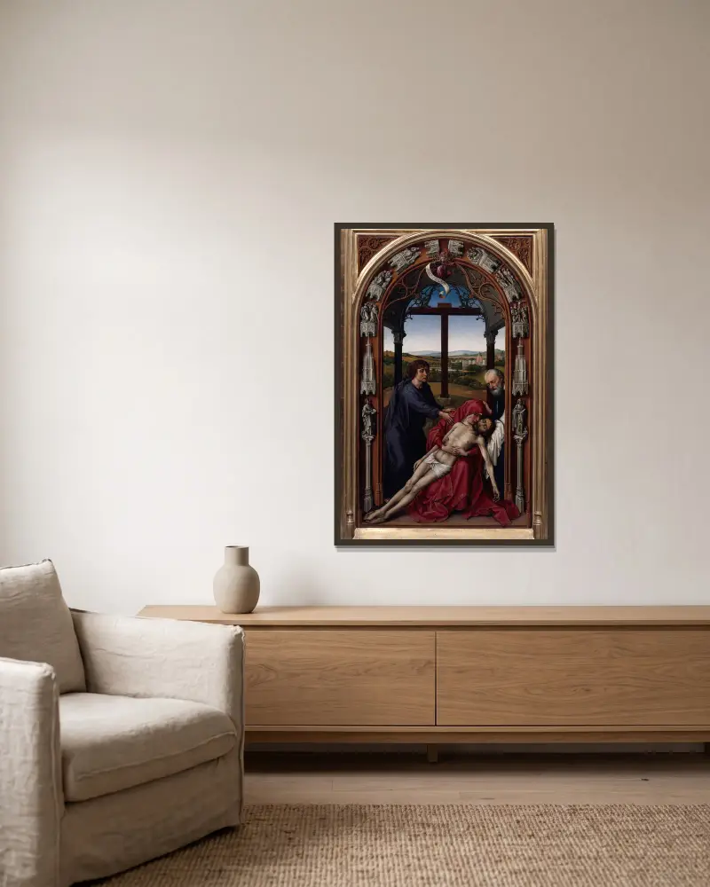 Vår Fru-altaret (Mirafloresaltaret), 1440 – nr 2 av Rogier van der Weyden inramad på en vägg