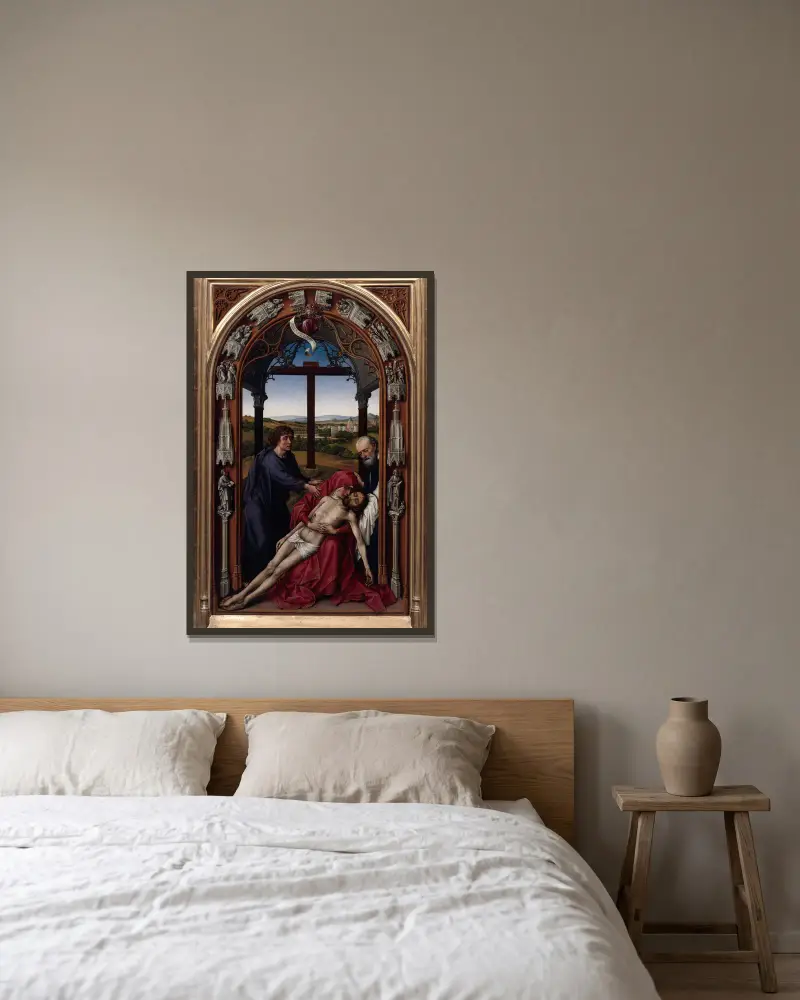 Vår Fru-altaret (Mirafloresaltaret), 1440 – nr 2 av Rogier van der Weyden inramad på en vägg