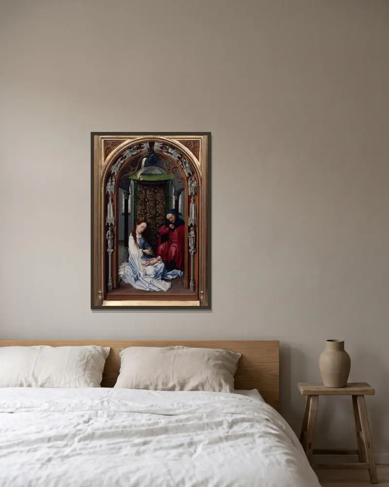 Vår Fru-altaret (Mirafloresaltaret), 1440 – nr 3 av Rogier van der Weyden inramad på en vägg