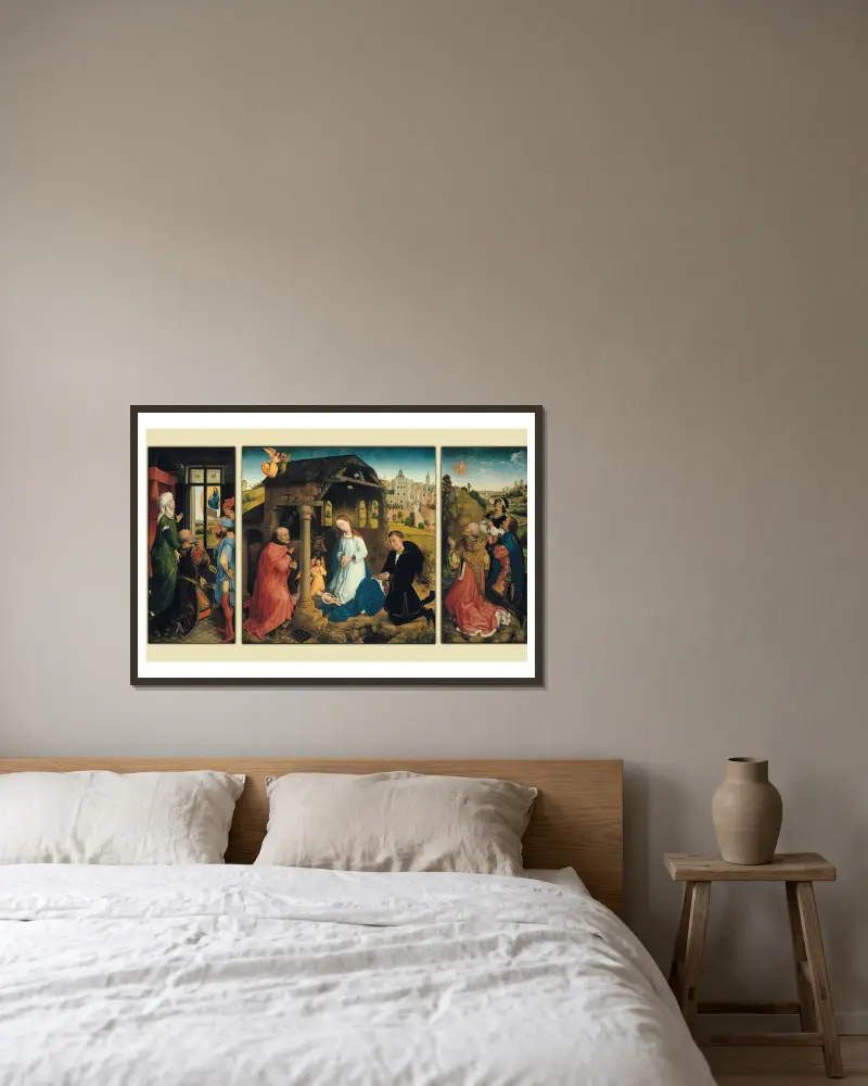 The Middelburg Altar av Rogier van der Weyden inramad på en vägg