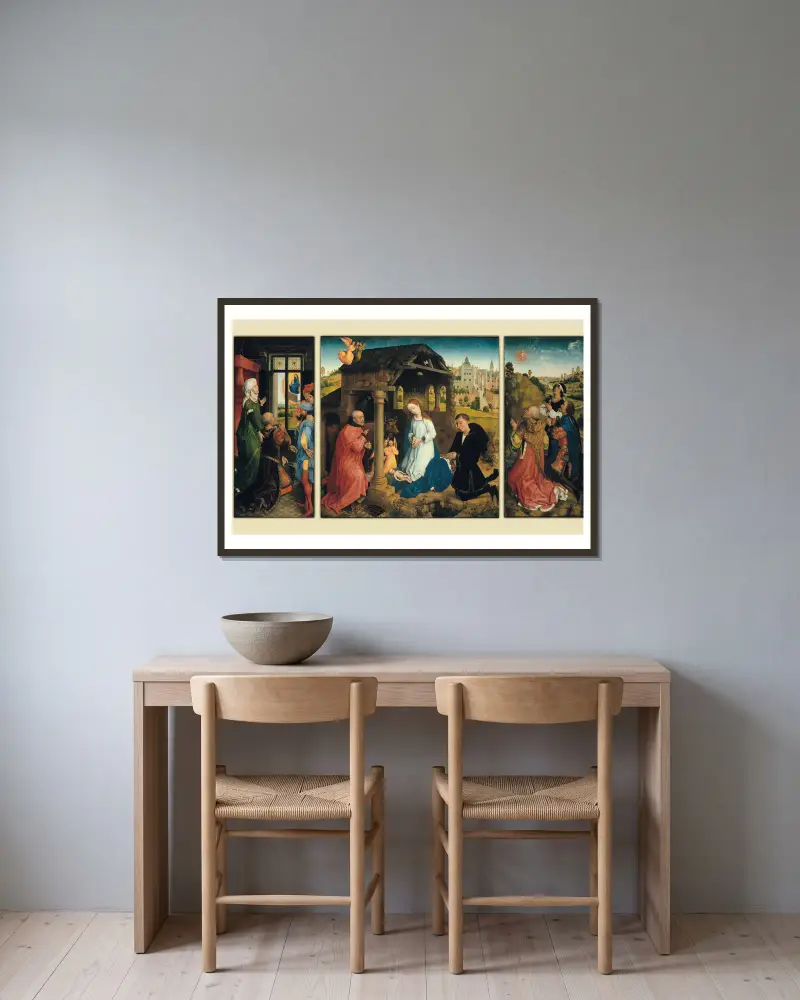 The Middelburg Altar av Rogier van der Weyden inramad på en vägg