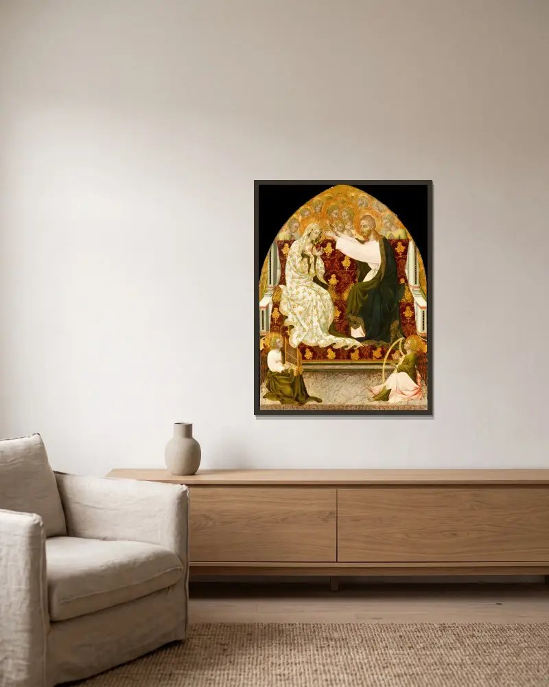 Marienkrönung von Giovanni di Paolo gerahmt an einer Wand