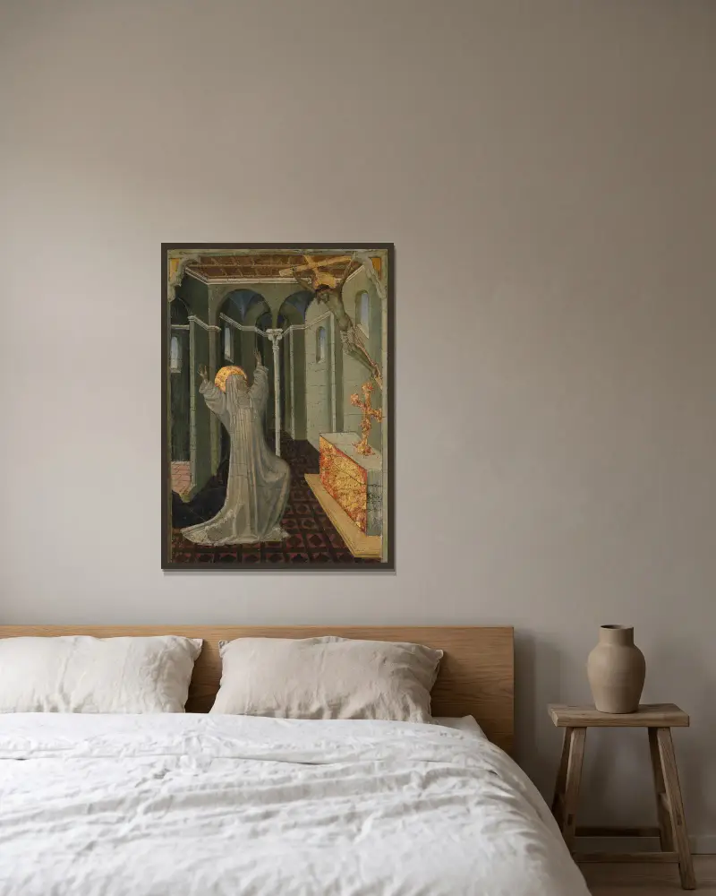 Katarina av Siena mottar stigmata av Giovanni di Paolo inramad på en vägg