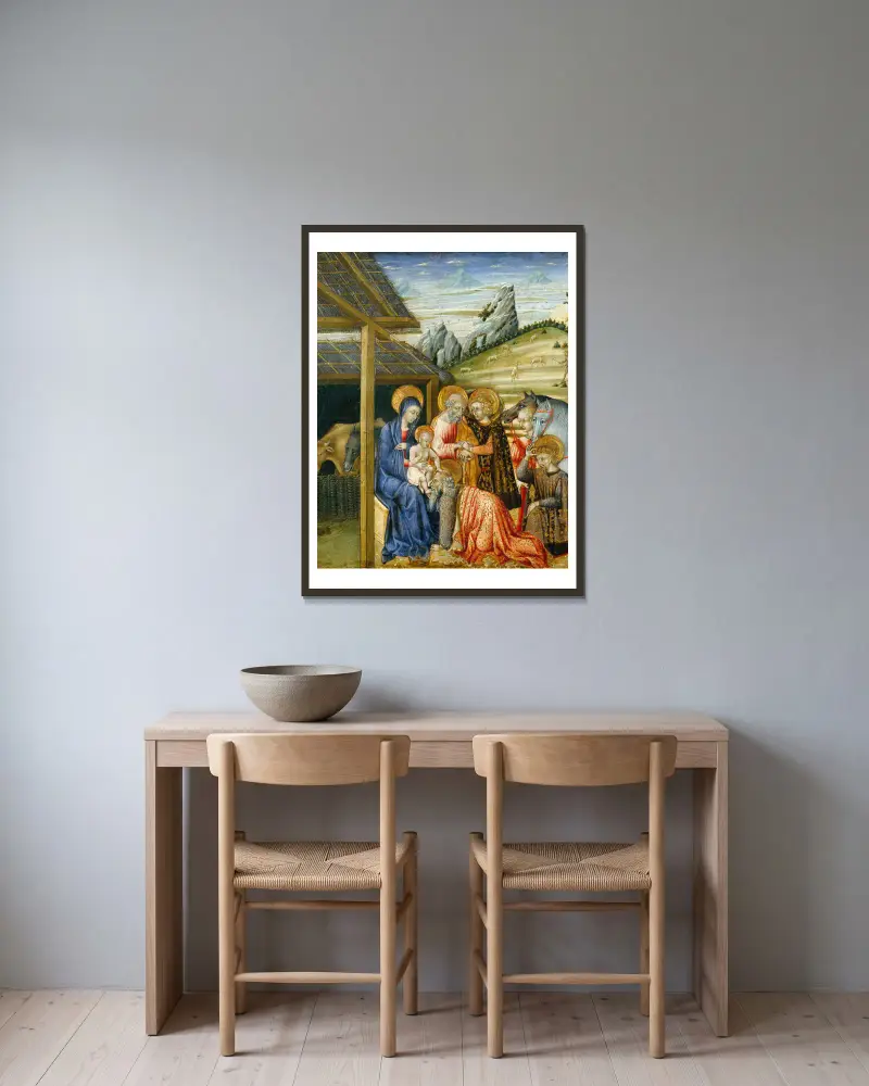 The Adoration of the Magi, 1460 von Giovanni di Paolo gerahmt an einer Wand