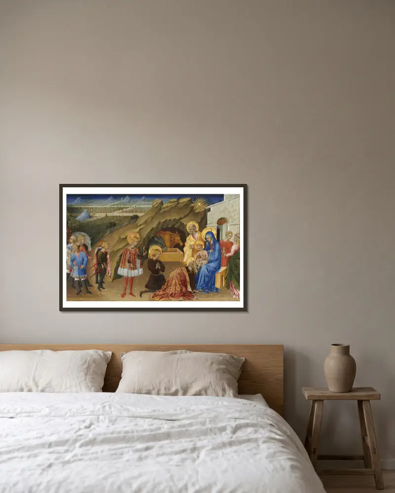 Konungarnas tillbedjan, 1450 av Giovanni di Paolo inramad på en vägg