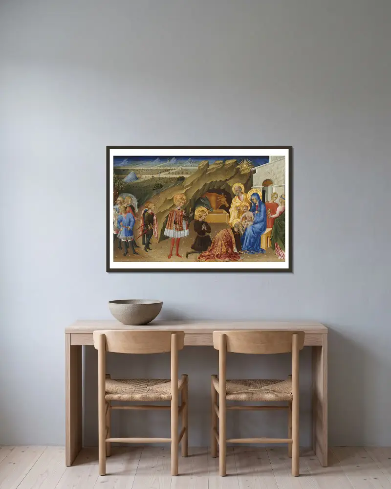 Konungarnas tillbedjan, 1450 av Giovanni di Paolo inramad på en vägg