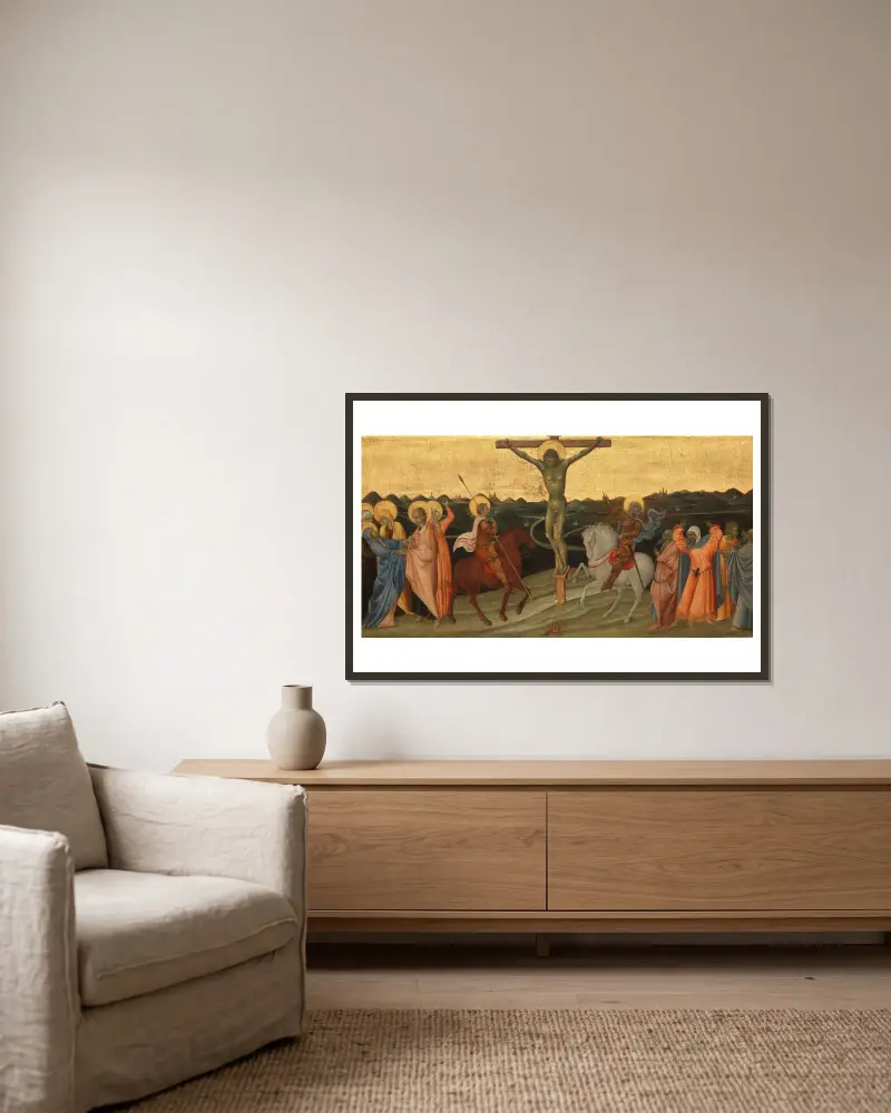 Die Kreuzigung von Giovanni di Paolo gerahmt an einer Wand