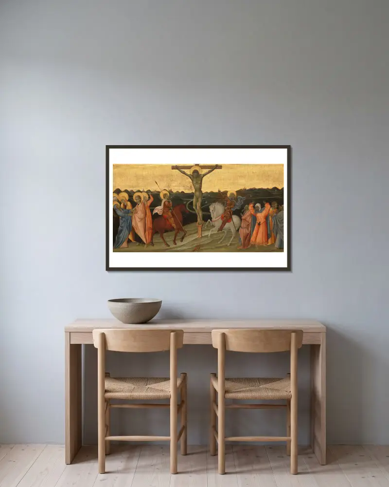 Die Kreuzigung von Giovanni di Paolo gerahmt an einer Wand