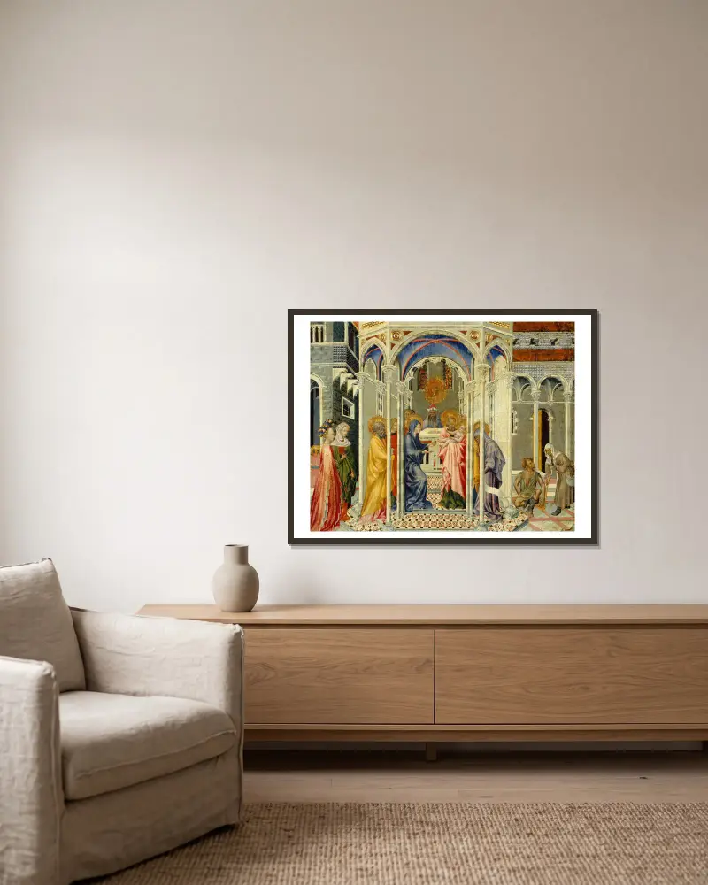 Kristi frambärande i templet av Giovanni di Paolo inramad på en vägg