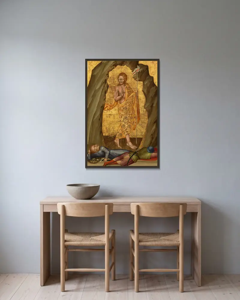 Die Auferstehung Christi von Giovanni di Paolo gerahmt an einer Wand